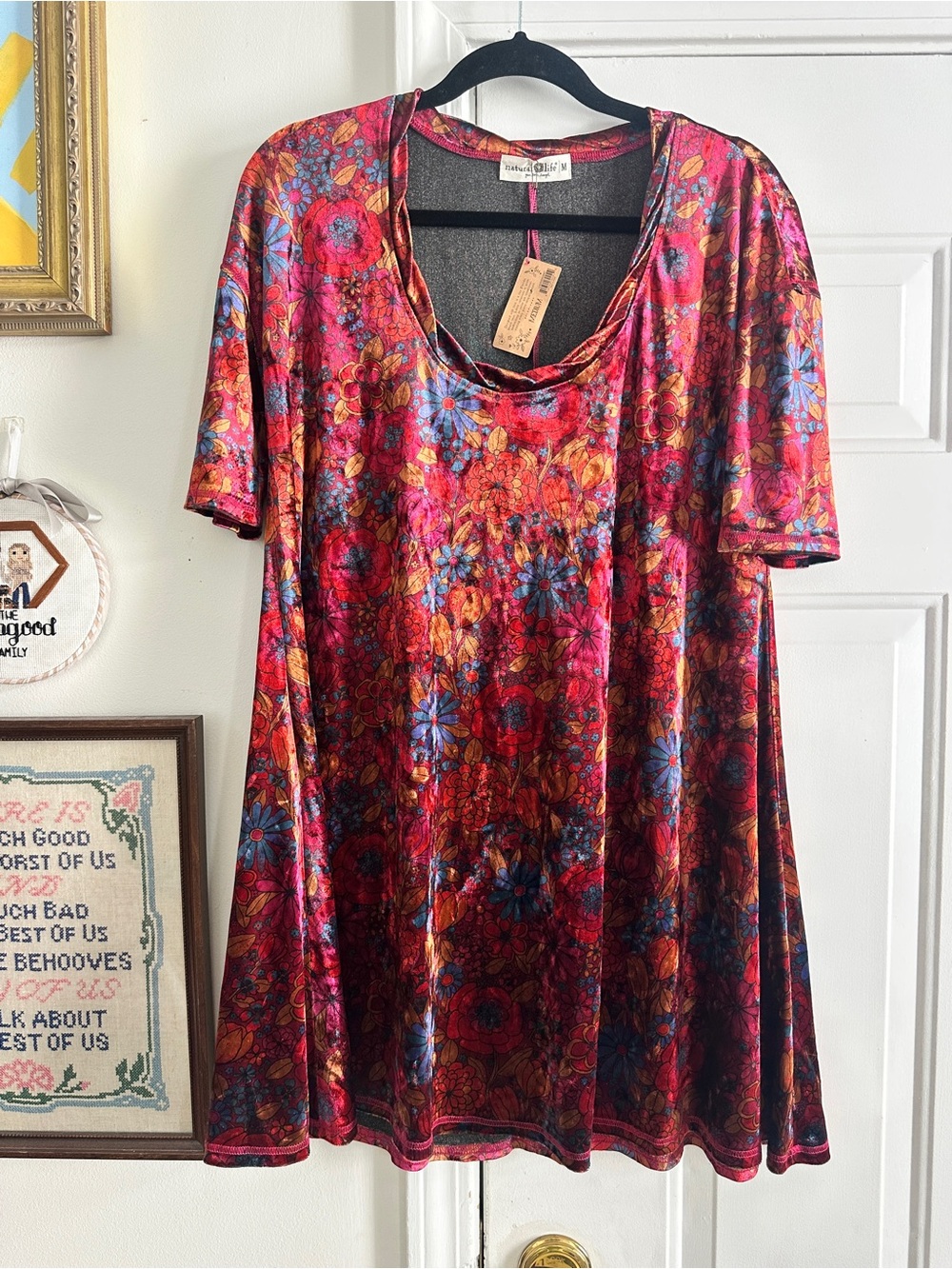 NWT Natural Life Floral Velvet Dress Tunic sz M